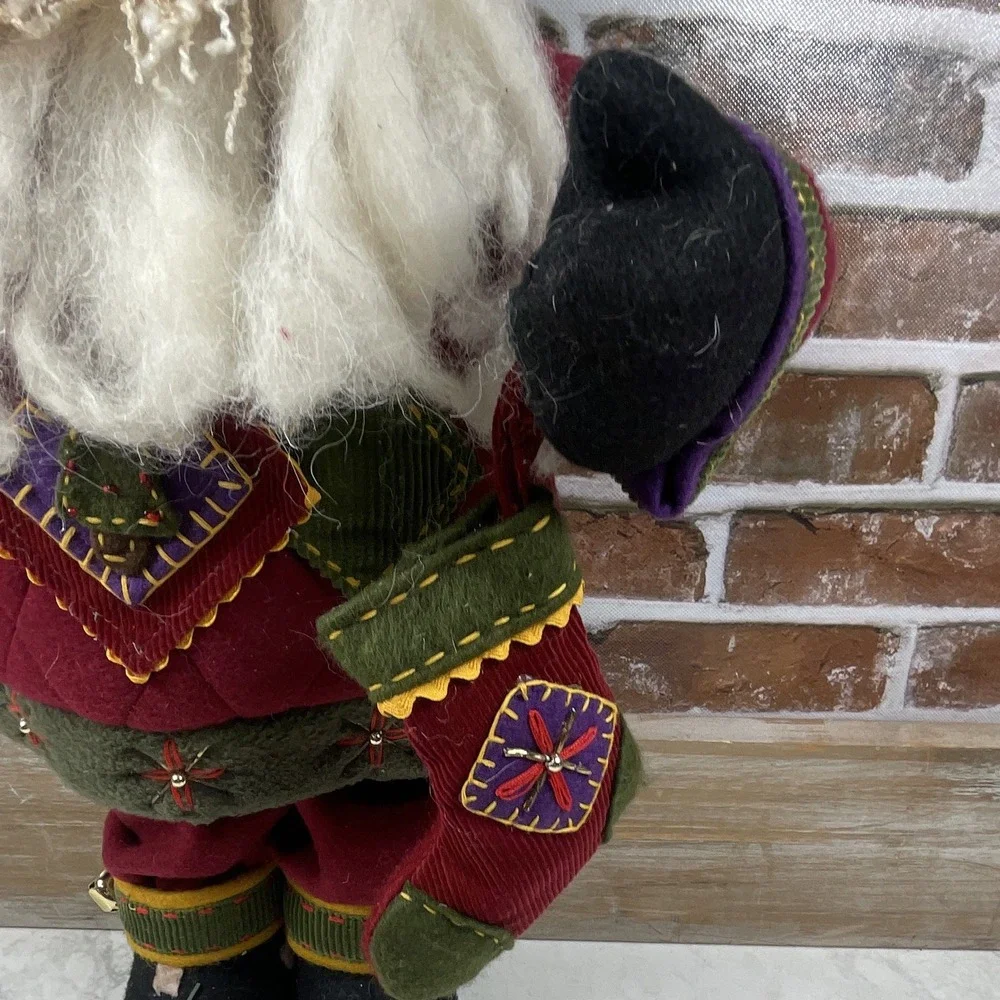 Santa Claus Christmas Figurine Fabric Freestanding Burgundy Green 19in Tall